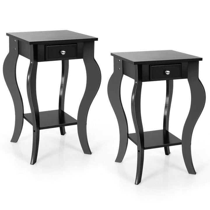 2PCS End Table Accent Side Table Nightstand w/ Drawer and Bottom Shelf Image 1