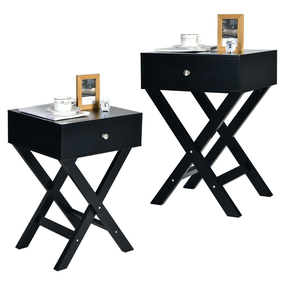 Set of 2 X-Shaped Nightstand Side End Table Bedside Table w/ Drawer Image 1