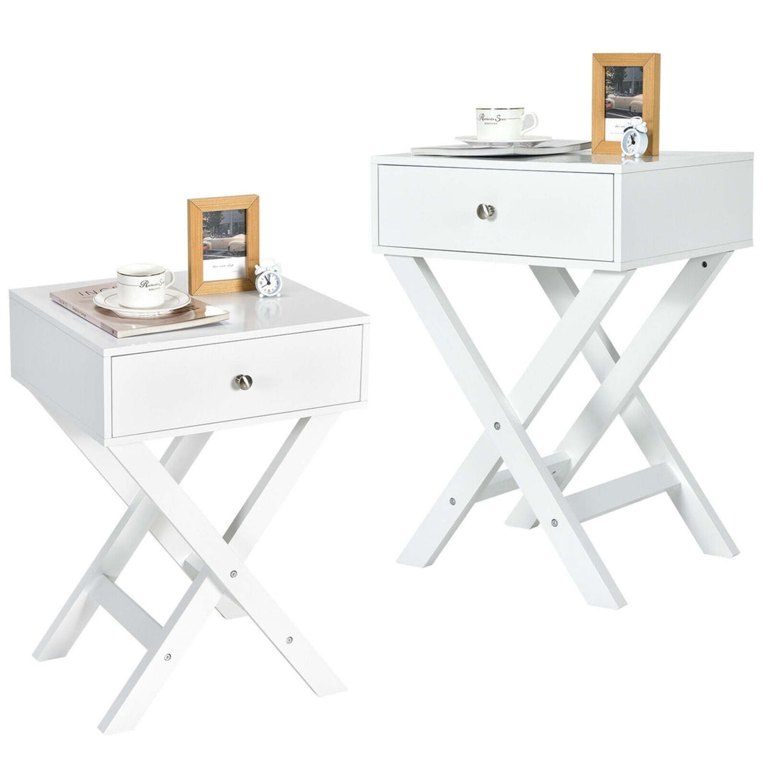 Set of 2 X-Shaped Nightstand Side End Table Bedside Table w/ Drawer Image 2