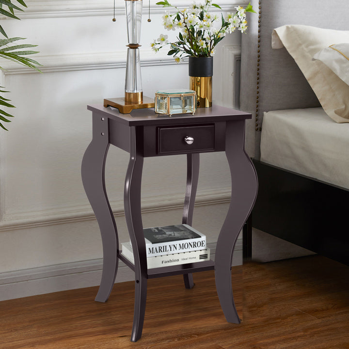 2PCS End Table Accent Side Table Nightstand w/ Drawer and Bottom Shelf Image 3