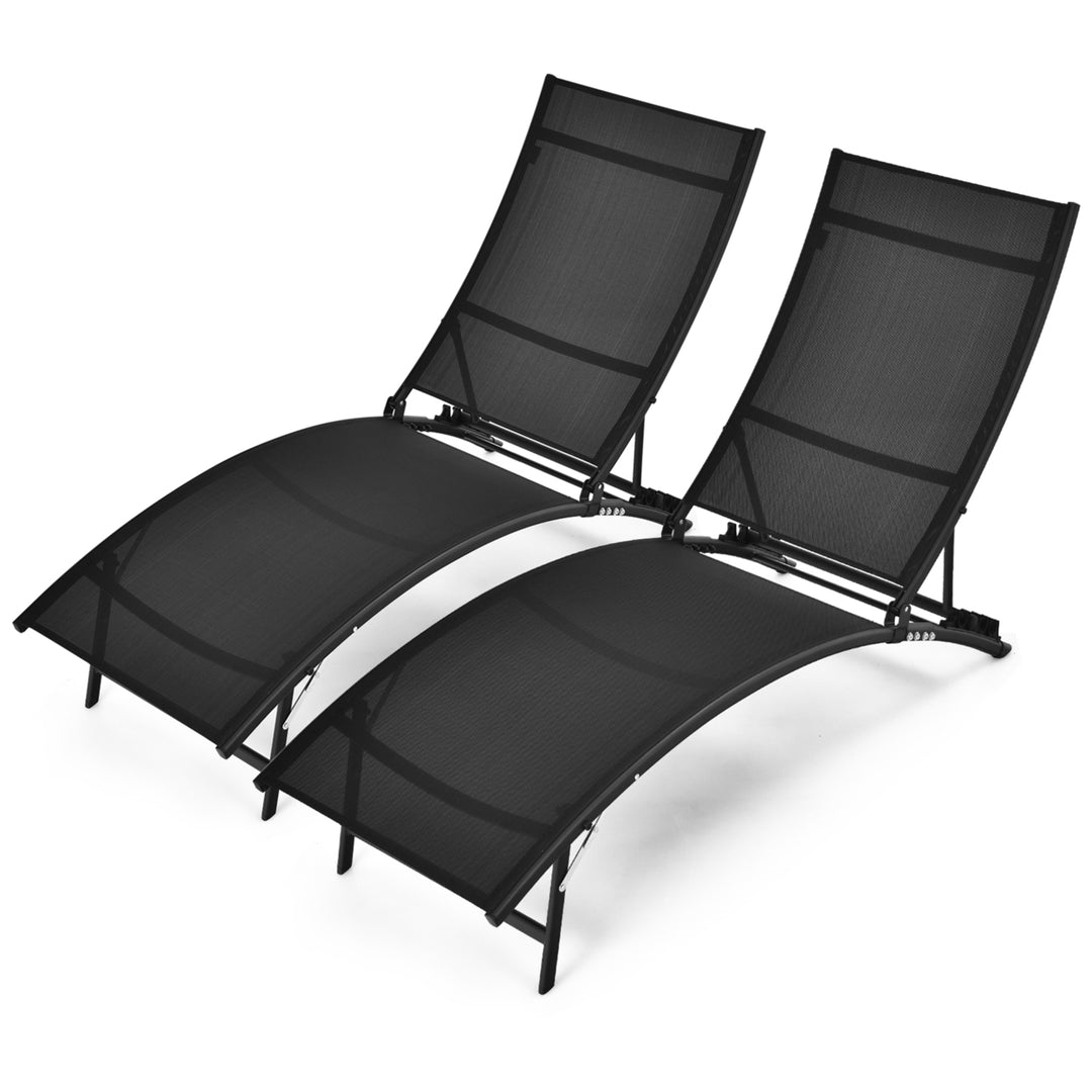 2PCS Outdoor Patio Foldable Chaise Lounge Set w/ 5-Position Adjustable Backrest Image 1