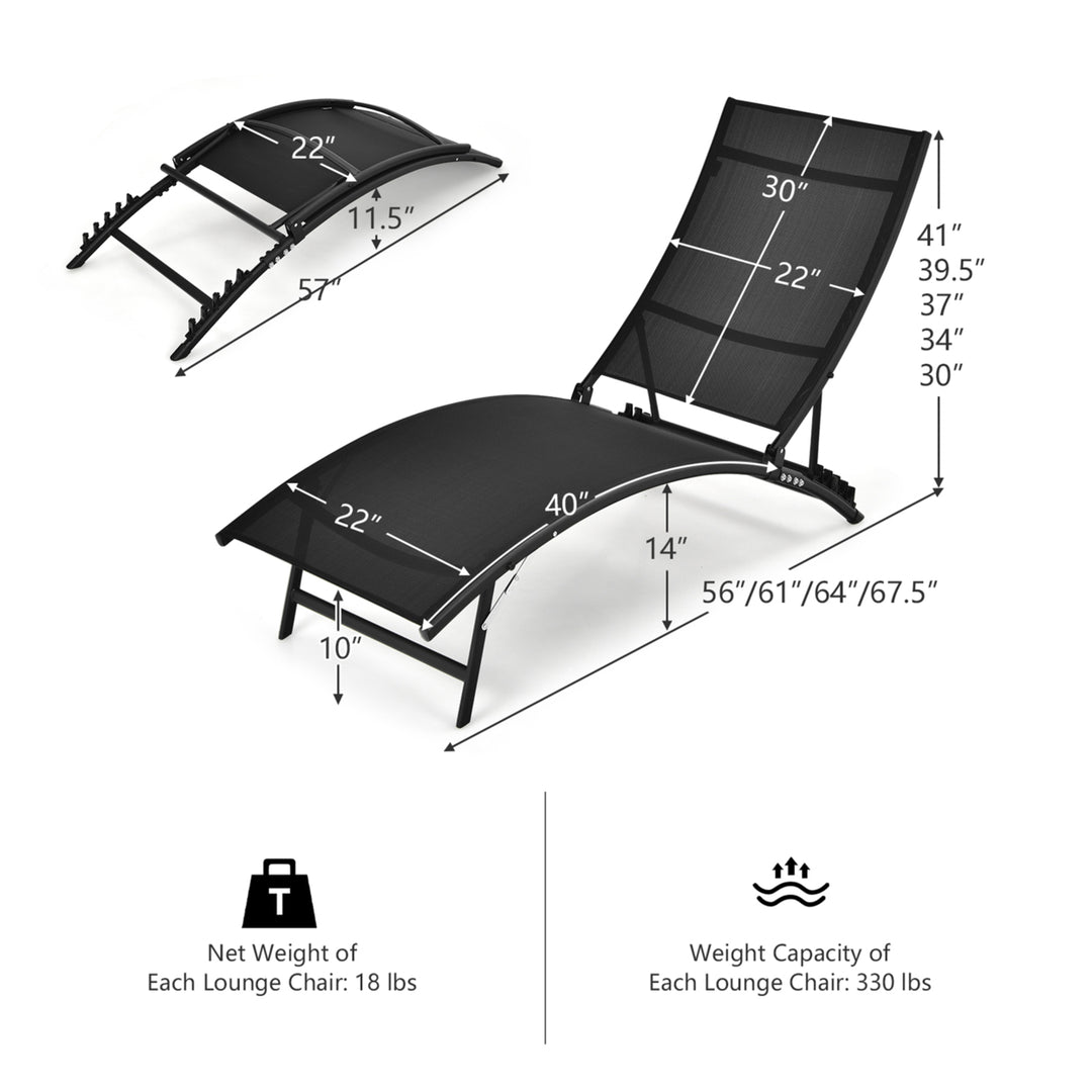 2PCS Outdoor Patio Foldable Chaise Lounge Set w/ 5-Position Adjustable Backrest Image 2