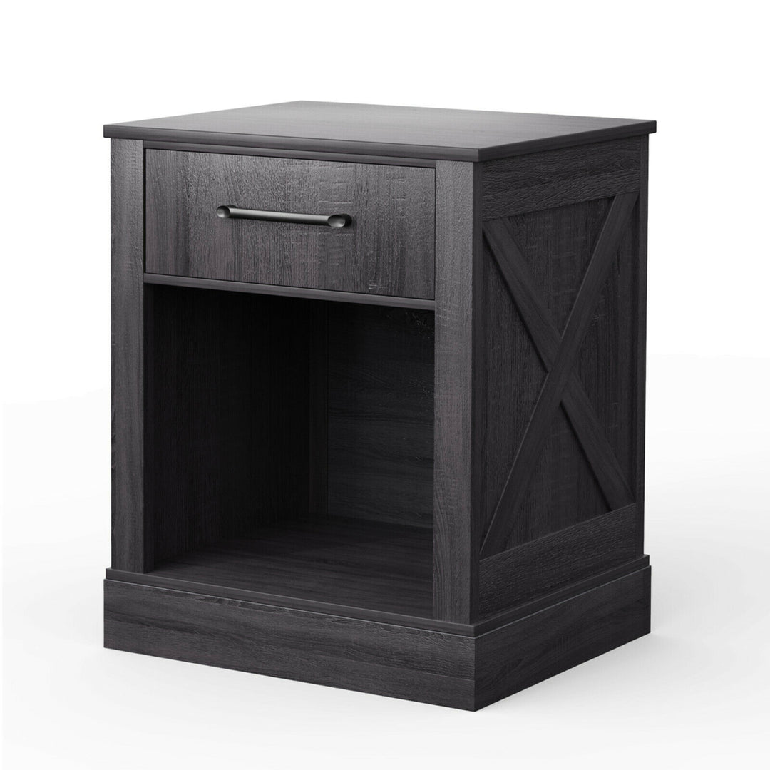 Nightstand with Drawer and Shelf Rustic Wooden Bedside Table Bedroom Brown / Natural / Black Image 6