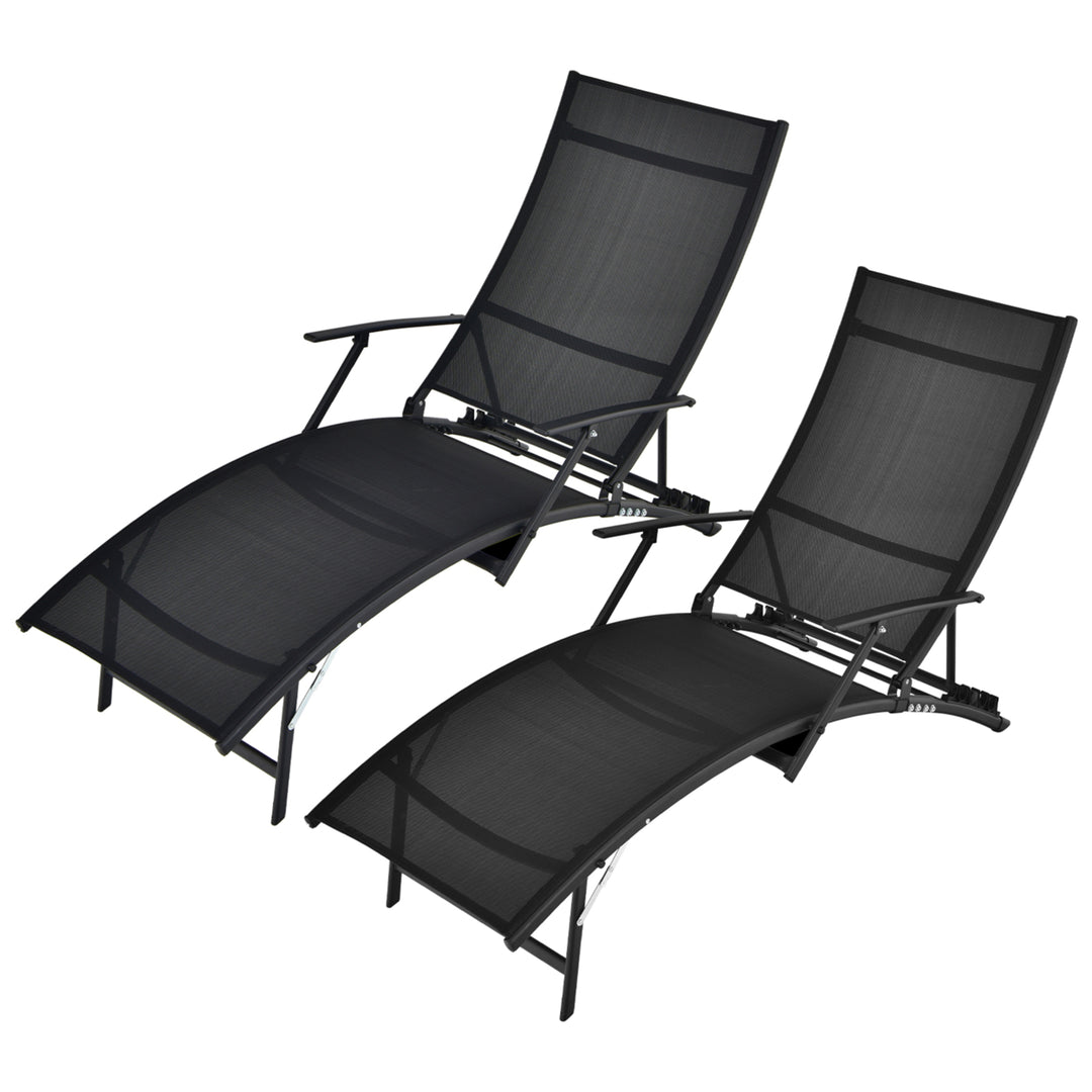 Set of 2 Foldable Patio Chaise Lounge w/ 5-level Backrest Outdoor Recliner Chair Image 1