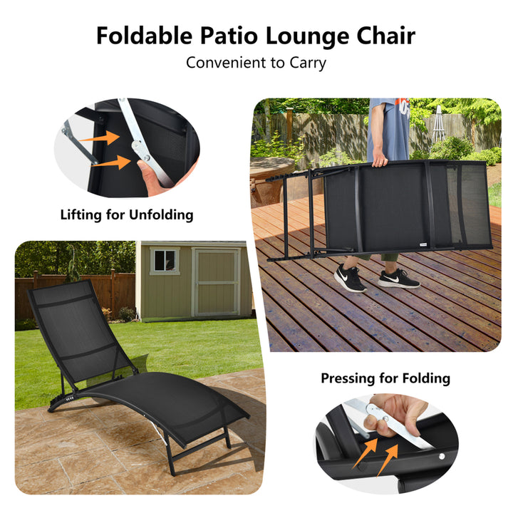 2PCS Outdoor Patio Foldable Chaise Lounge Set w/ 5-Position Adjustable Backrest Image 7