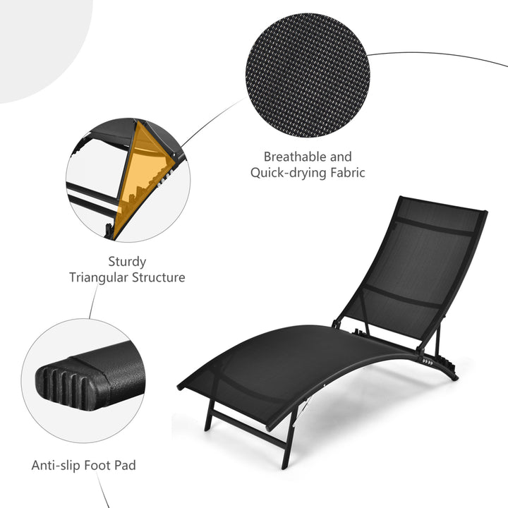 2PCS Outdoor Patio Foldable Chaise Lounge Set w/ 5-Position Adjustable Backrest Image 9