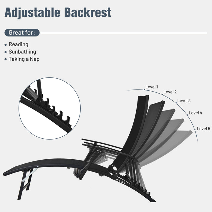 Set of 2 Foldable Patio Chaise Lounge w/ 5-level Backrest Outdoor Recliner Chair Image 6