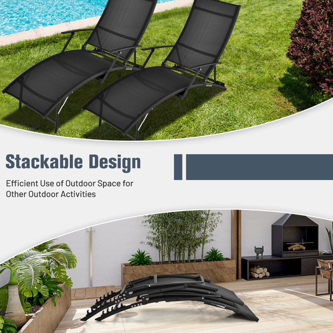 Set of 2 Foldable Patio Chaise Lounge w/ 5-level Backrest Outdoor Recliner Chair Image 8