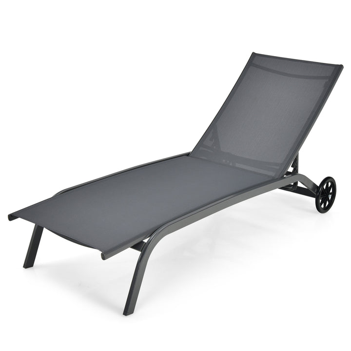 Outdoor Chaise Lounge Chair Adjustable Patio Recliner w/ Wheels Grey Image 2