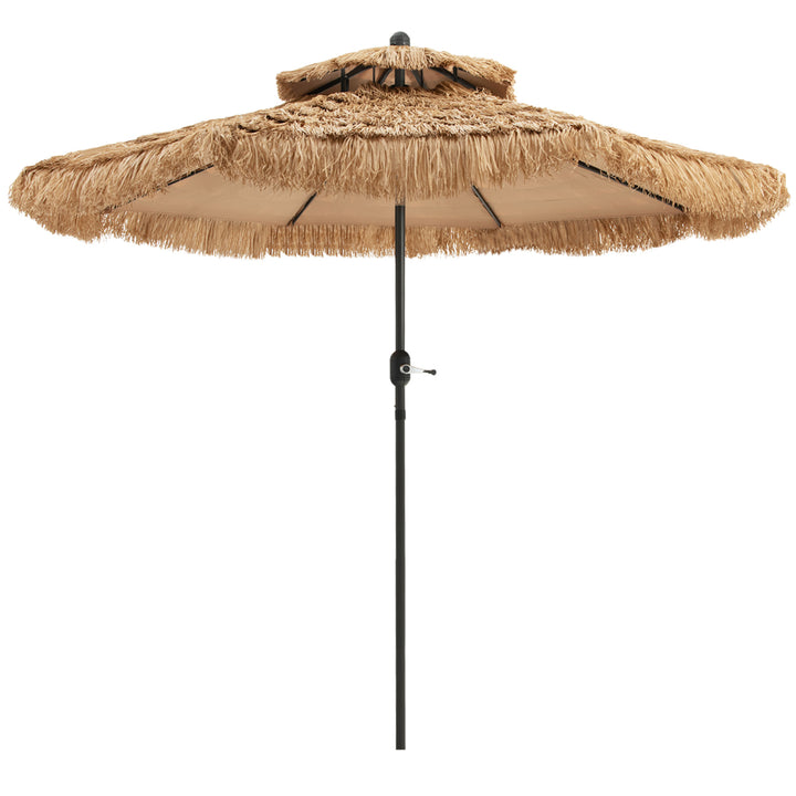 9 ft Thatched Tiki Patio Umbrella Beach Pool Sun Shade 2 Tier Hawaiian Crank Image 1