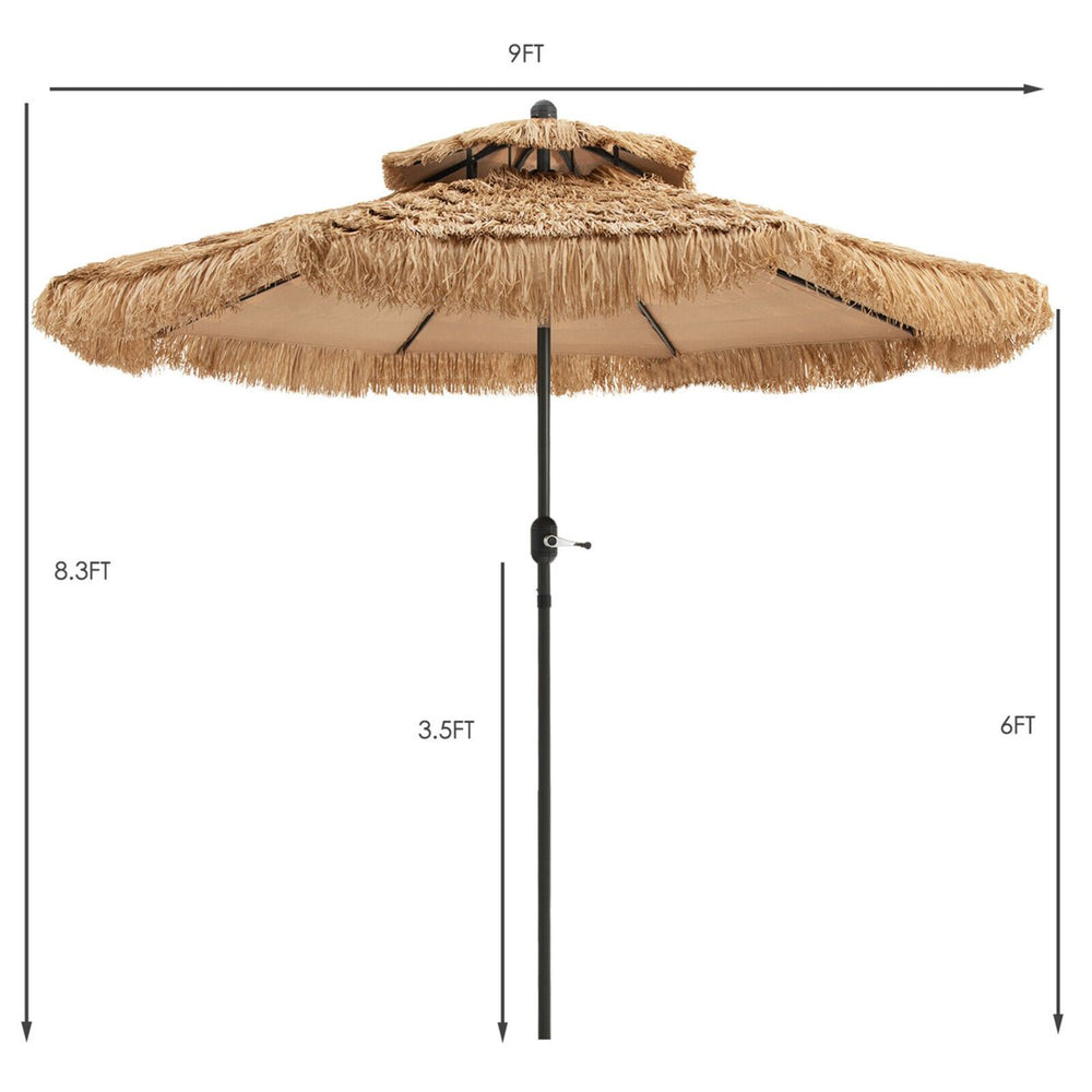 9 ft Thatched Tiki Patio Umbrella Beach Pool Sun Shade 2 Tier Hawaiian Crank Image 2