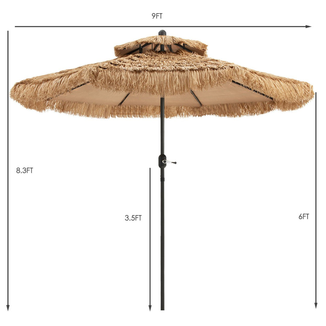 9 ft Thatched Tiki Patio Umbrella Beach Pool Sun Shade 2 Tier Hawaiian Crank Image 2