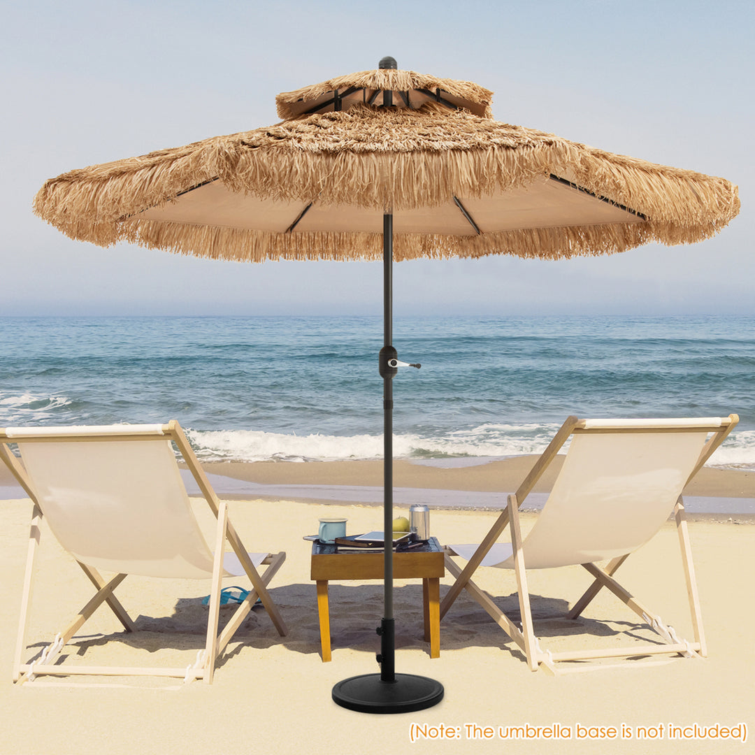 9 ft Thatched Tiki Patio Umbrella Beach Pool Sun Shade 2 Tier Hawaiian Crank Image 3