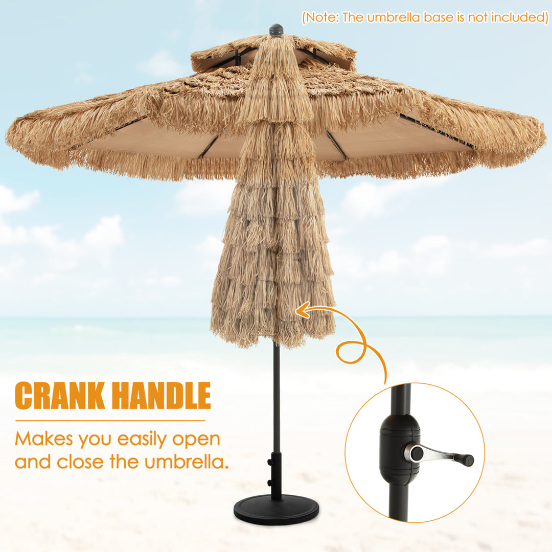 9 ft Thatched Tiki Patio Umbrella Beach Pool Sun Shade 2 Tier Hawaiian Crank Image 6