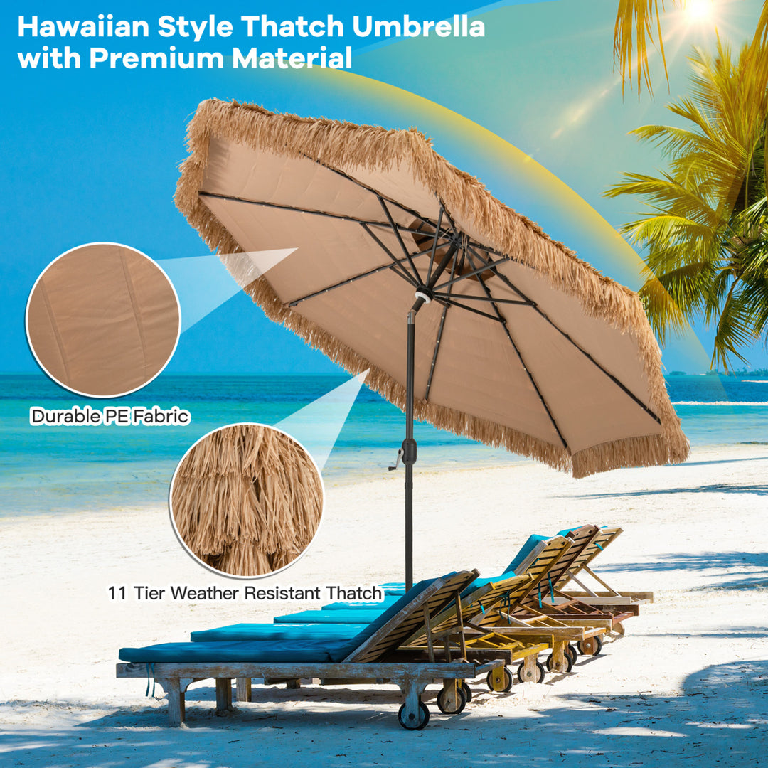 10 ft Solar Lighted Thatched Tiki Patio Umbrella Beach 2 Tier Hawaiian Image 6