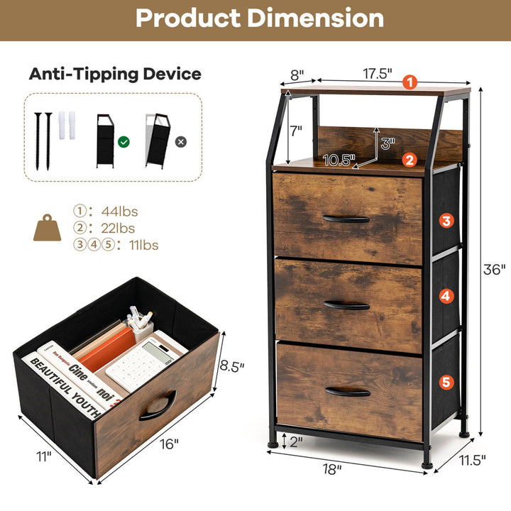 2PCS 3 Drawer Dresser w/ Wood Top Sturdy Steel Frame Storage Organizer Dresser Image 2