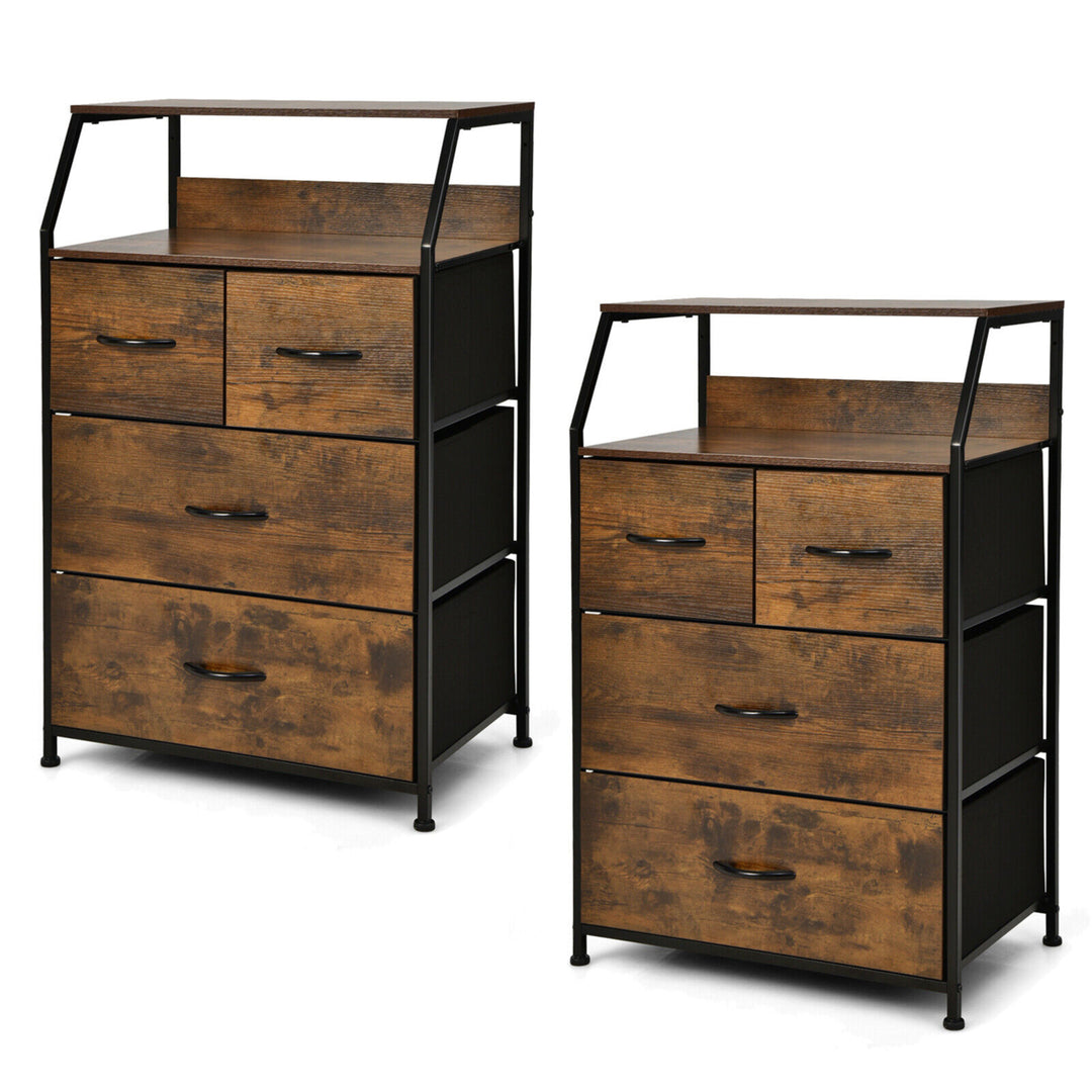 2PCS 4 Drawer Dresser Tall Wide Storage Organizer Unit w/ Wooden Top Fabric Bins Image 1