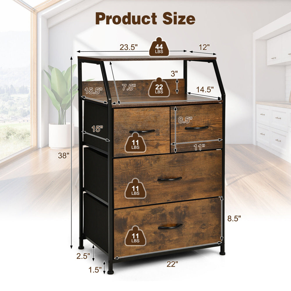 2PCS 4 Drawer Dresser Tall Wide Storage Organizer Unit w/ Wooden Top Fabric Bins Image 2