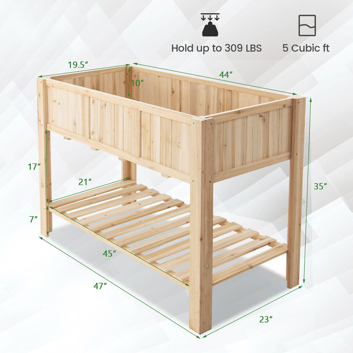 47 Wooden Raised Garden Bed w/Bottom Shelf and Bed Liner Outdoor Elevated Planter Box Image 2