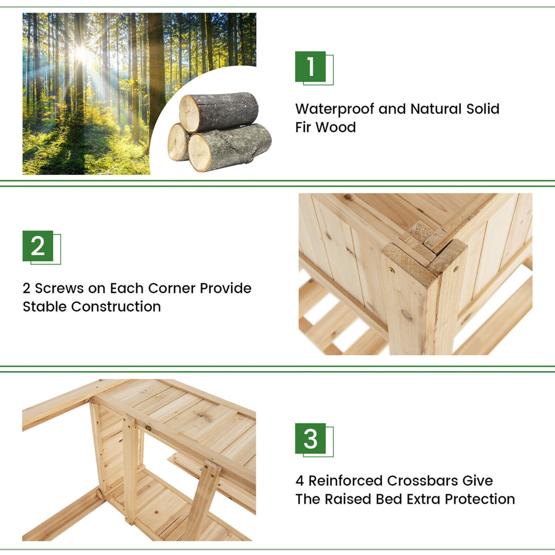 47 Wooden Raised Garden Bed w/Bottom Shelf and Bed Liner Outdoor Elevated Planter Box Image 3