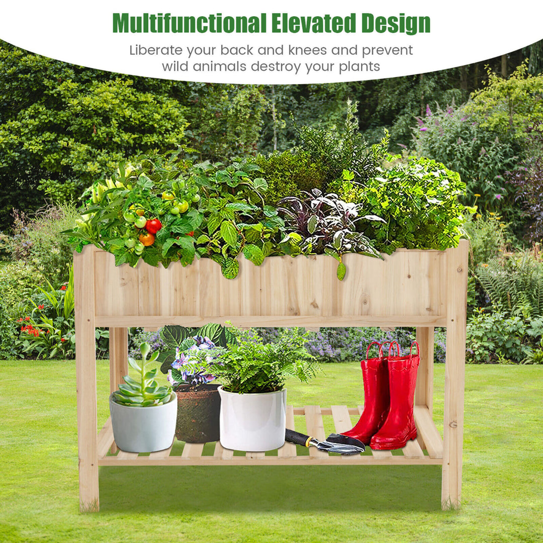 47 Wooden Raised Garden Bed w/Bottom Shelf and Bed Liner Outdoor Elevated Planter Box Image 4