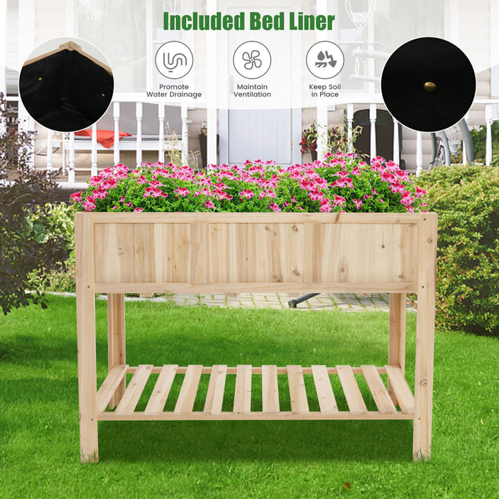 47 Wooden Raised Garden Bed w/Bottom Shelf and Bed Liner Outdoor Elevated Planter Box Image 5