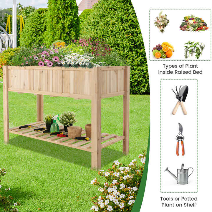 47 Wooden Raised Garden Bed w/Bottom Shelf and Bed Liner Outdoor Elevated Planter Box Image 6