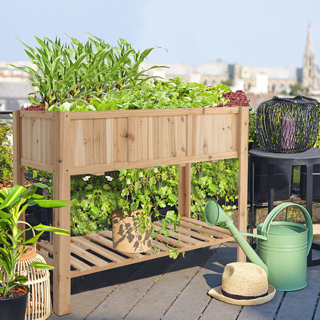 47 Wooden Raised Garden Bed w/Bottom Shelf and Bed Liner Outdoor Elevated Planter Box Image 9