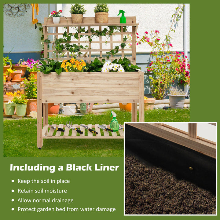 Raised Garden Bed Mobile Elevated Wooden Planter Box w/ Wheels Trellis Shelf Image 6