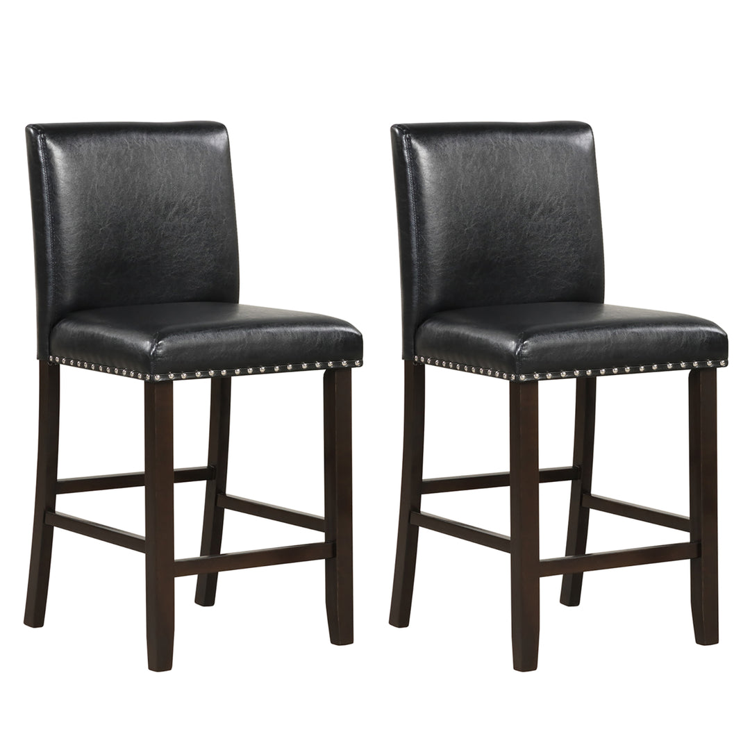 Set of 2 Bar Stools PVC Leather Counter Height Chairs for Kitchen Island Black Image 1