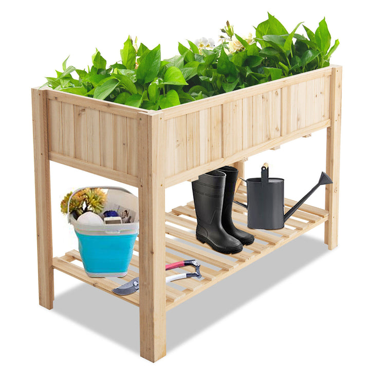 47 Wooden Raised Garden Bed w/Bottom Shelf and Bed Liner Outdoor Elevated Planter Box Image 10