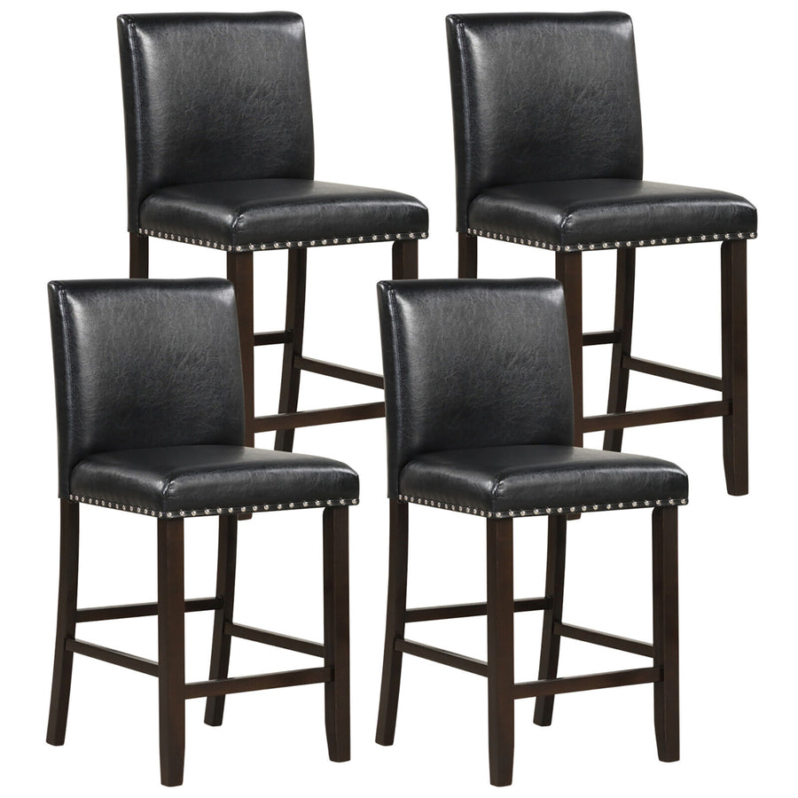 Set of 4 Bar Stools PVC Leather Counter Height Chairs for Kitchen Island Black Image 1