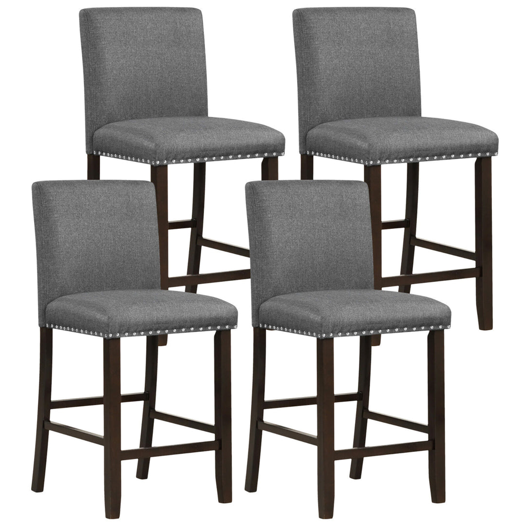 Set of 4 Bar Stools Linen Fabric Counter Height Chairs for Kitchen Island Grey Image 1