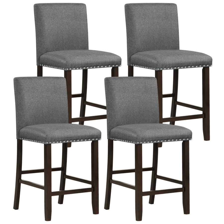 Set of 4 Bar Stools Linen Fabric Counter Height Chairs for Kitchen Island Grey Image 1