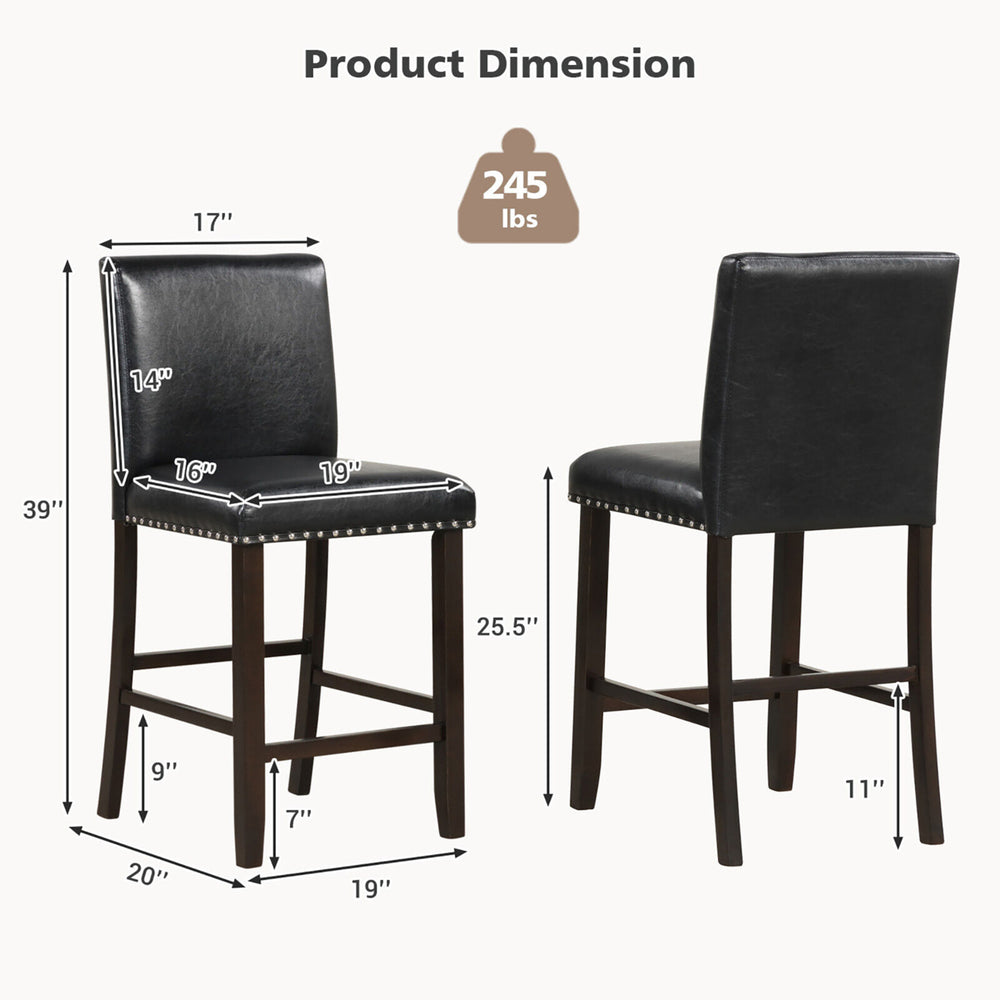 Set of 4 Bar Stools PVC Leather Counter Height Chairs for Kitchen Island Black Image 2