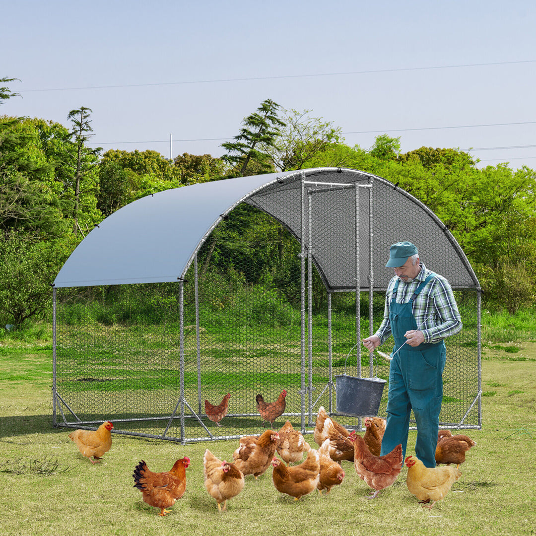 Large Metal Chicken Coop Outdoor Galvanized Dome Cage w/ Cover 9 ft x 6.2 ft Image 4