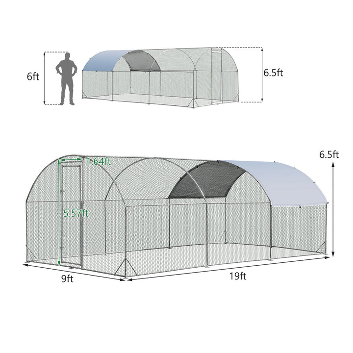 Large Metal Chicken Coop Outdoor Galvanized Dome Cage w/ Cover 9 ft x 19 ft Image 2