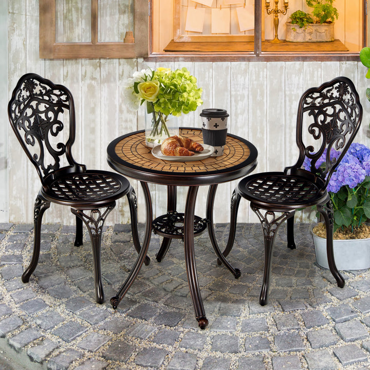 3PCS Cast Aluminum Patio Bistro Set Outdoor Table and Chairs Furniture Set Image 3