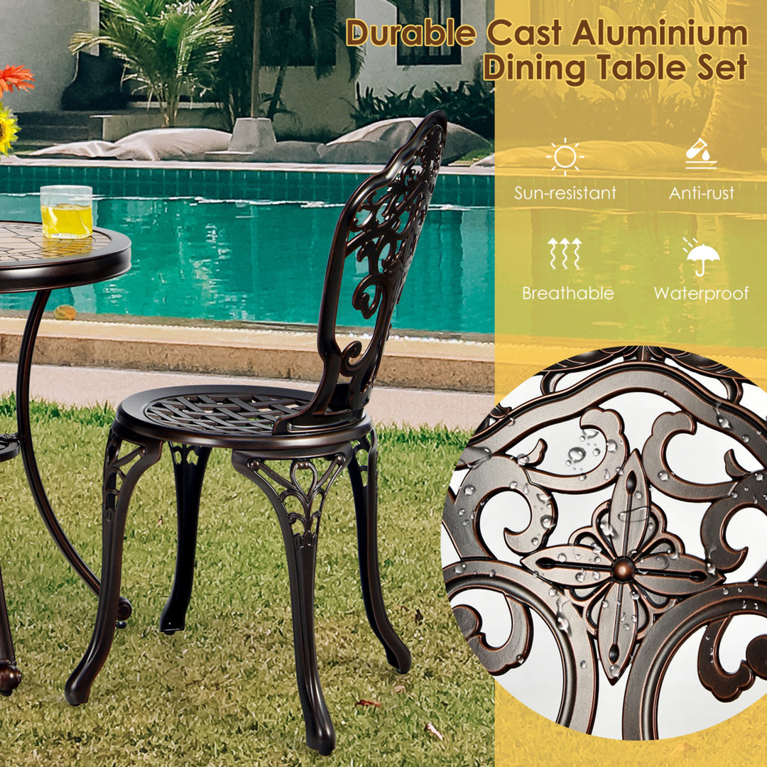 3PCS Cast Aluminum Patio Bistro Set Outdoor Table and Chairs Furniture Set Image 5