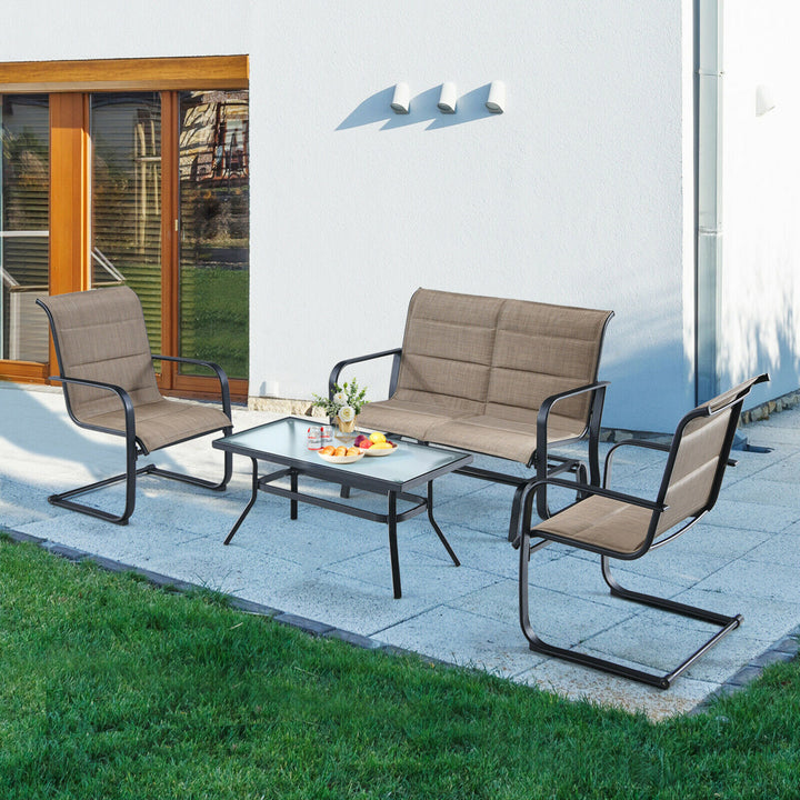 4PCS Patio Conversation Set Cotton Padded Furniture Set w/ Swing Glider Loveseat Image 1