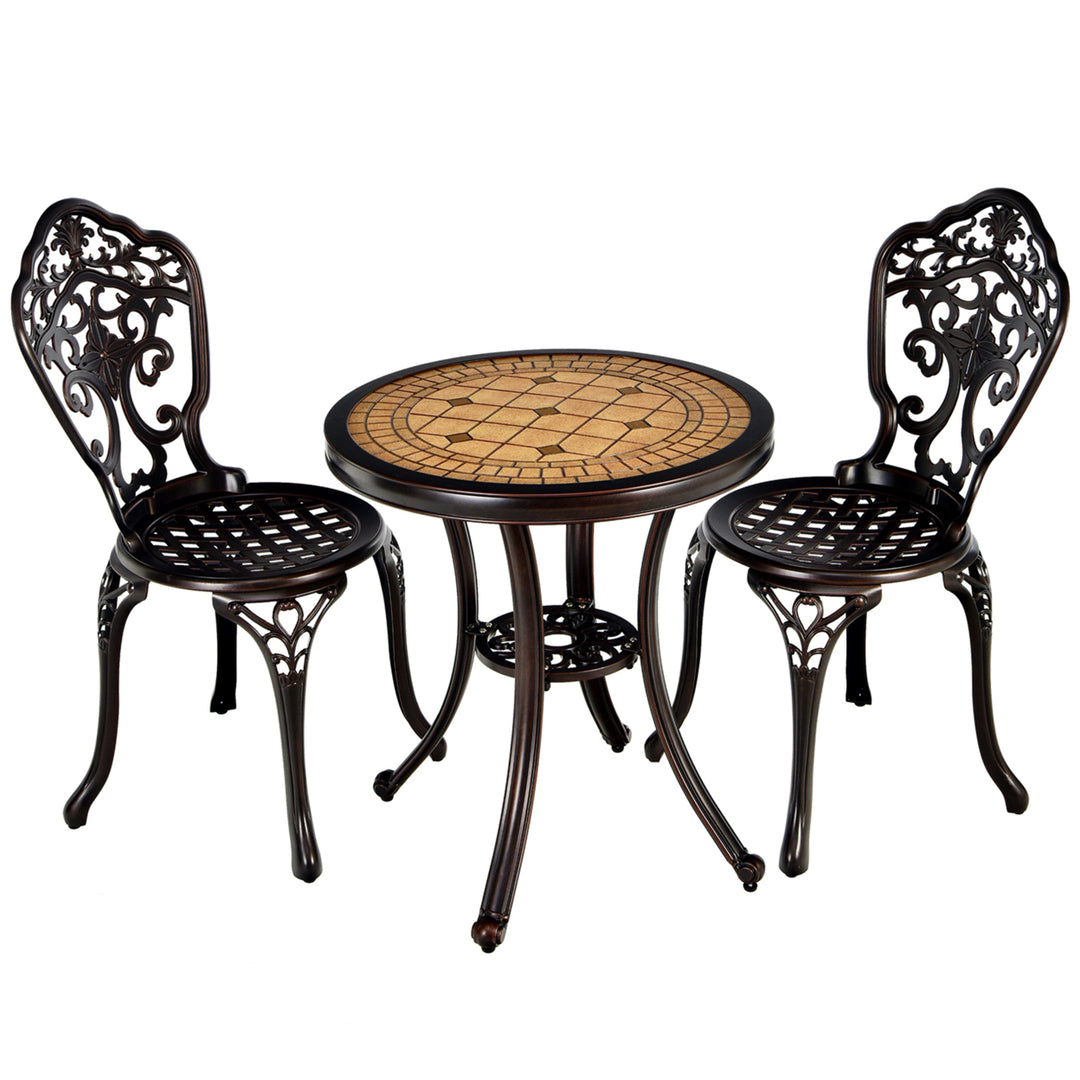 3PCS Cast Aluminum Patio Bistro Set Outdoor Table and Chairs Furniture Set Image 9