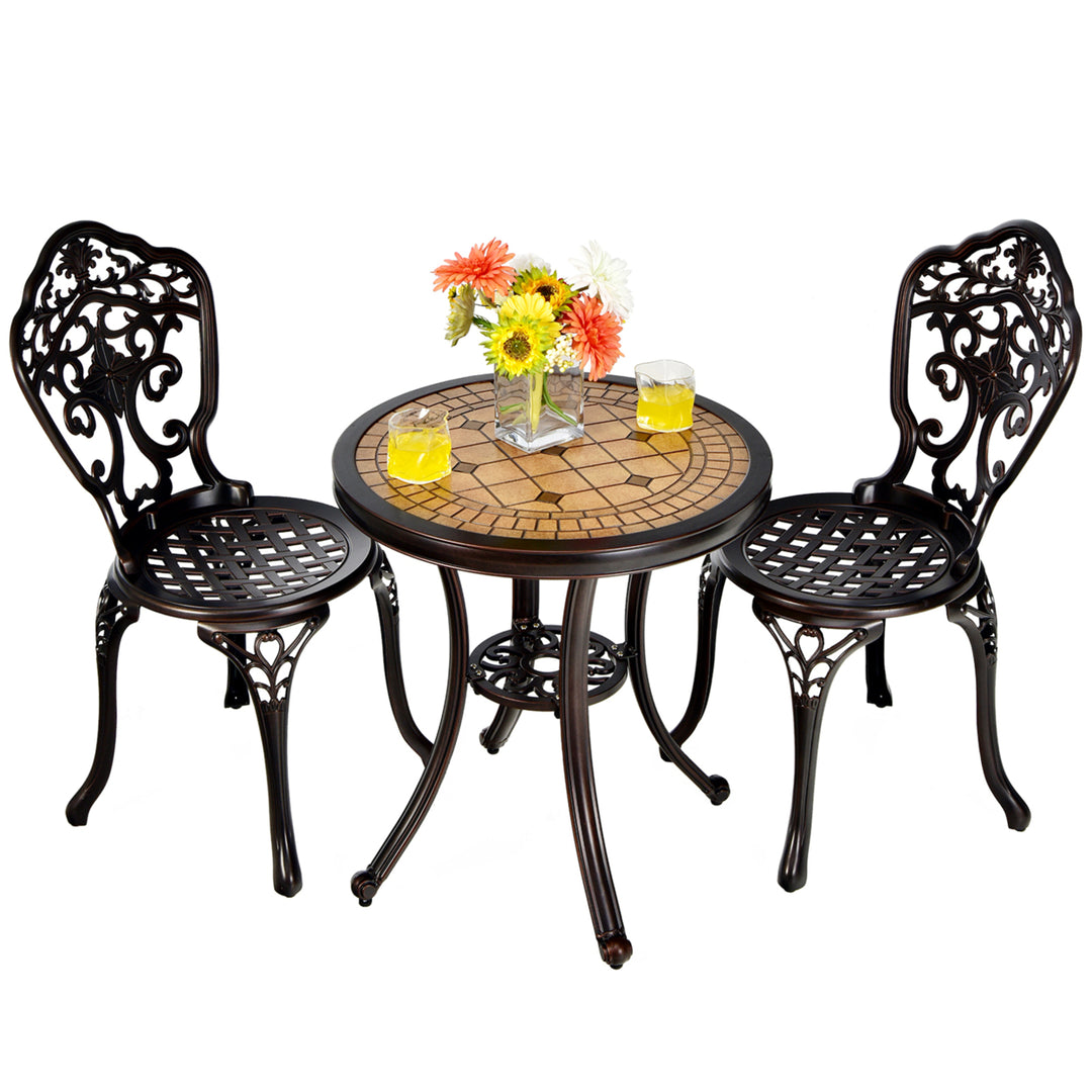 3PCS Cast Aluminum Patio Bistro Set Outdoor Table and Chairs Furniture Set Image 10