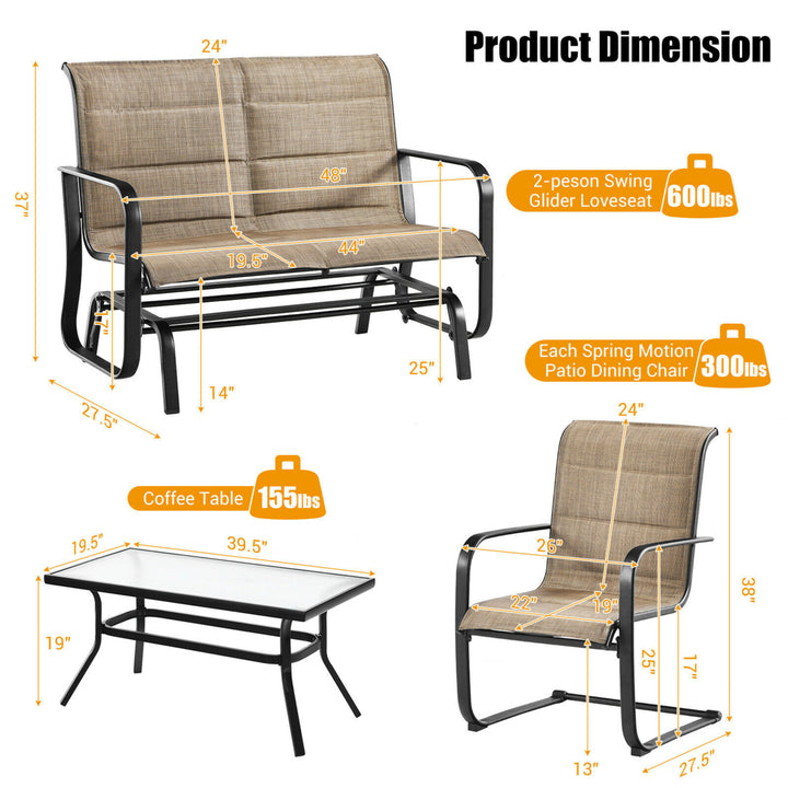 4PCS Patio Conversation Set Cotton Padded Furniture Set w/ Swing Glider Loveseat Image 3