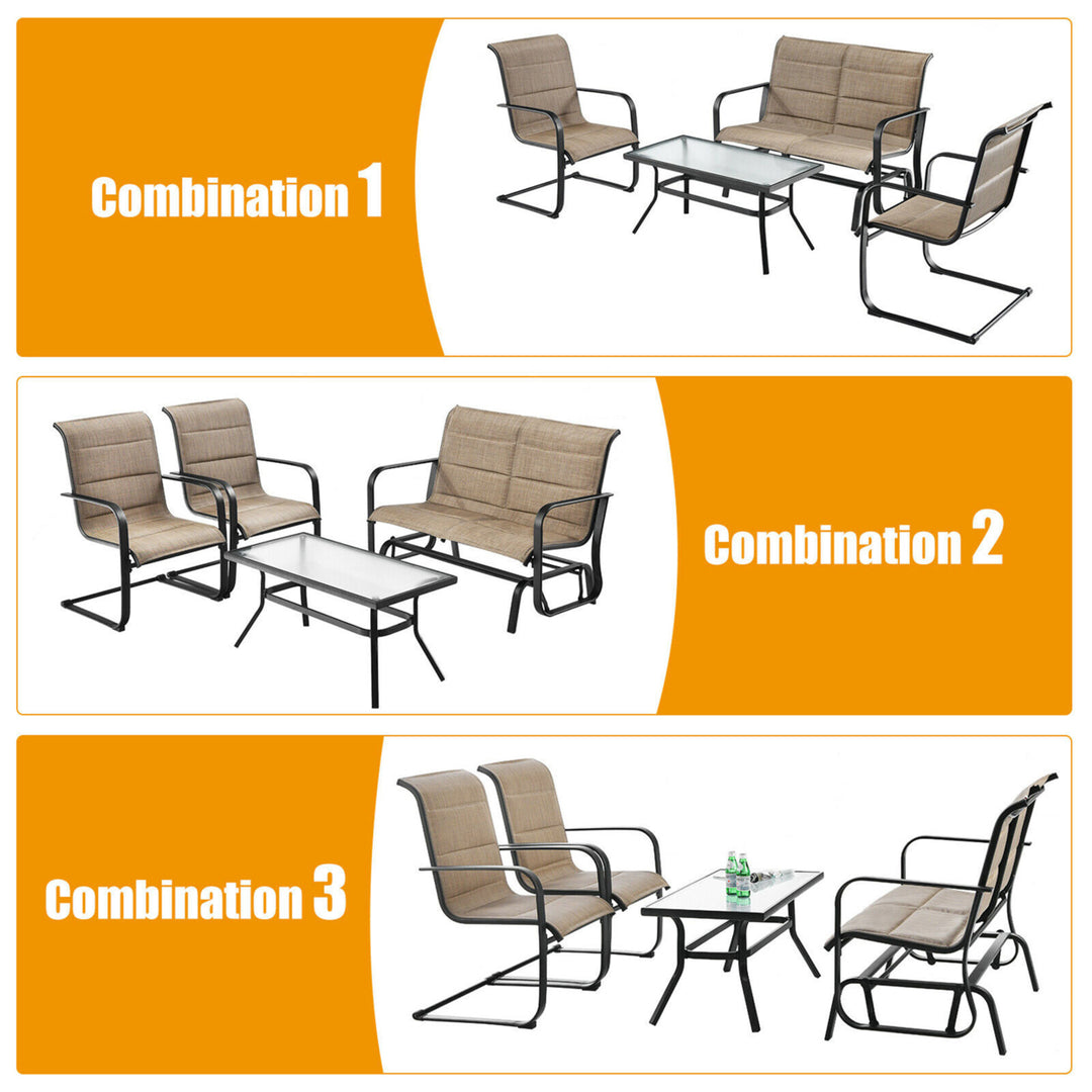 4PCS Patio Conversation Set Cotton Padded Furniture Set w/ Swing Glider Loveseat Image 7