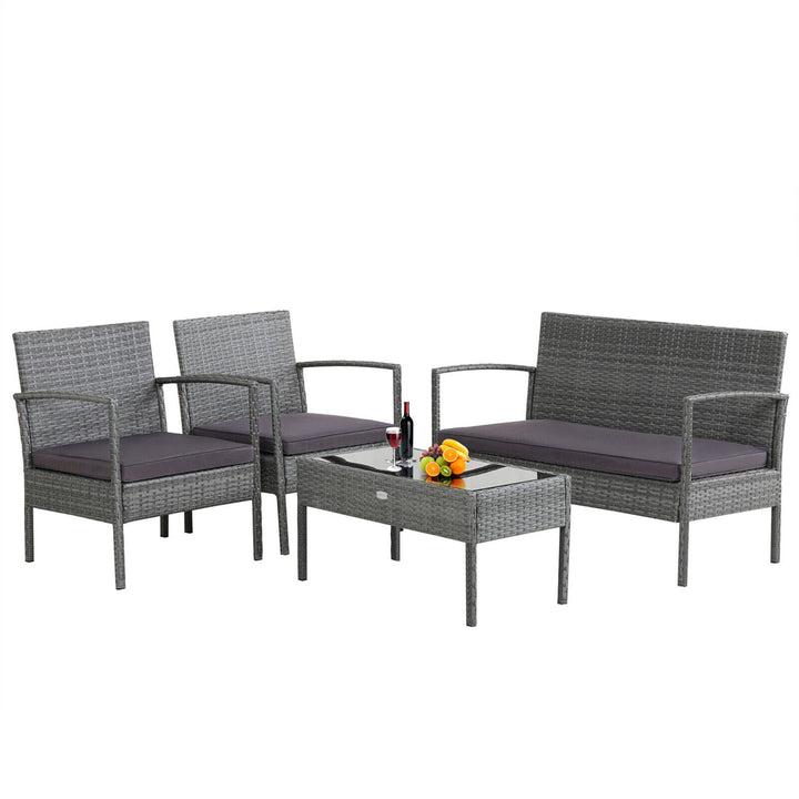 4PCS Rattan Patio Furniture Set Outdoor Wicker Conversation Set w/ Cushions Image 5