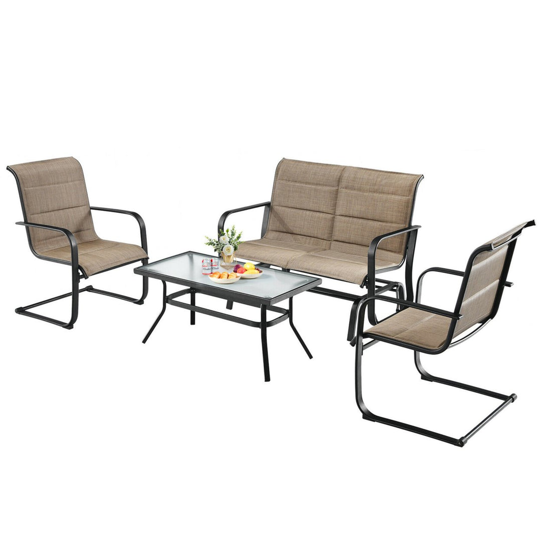 4PCS Patio Conversation Set Cotton Padded Furniture Set w/ Swing Glider Loveseat Image 6