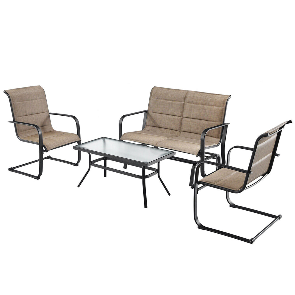 4PCS Patio Conversation Set Cotton Padded Furniture Set w/ Swing Glider Loveseat Image 2