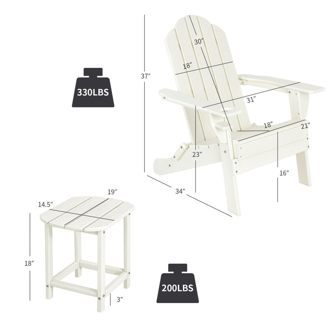 3PCS Patio Adirondack Chair and Side Table Set Weather Resistant w/ Cup Holder Image 2