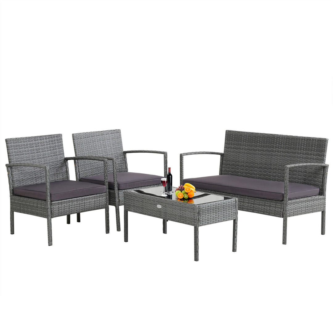 8PCS Rattan Patio Furniture Set Outdoor Wicker Conversation Set w/ Cushions Image 8