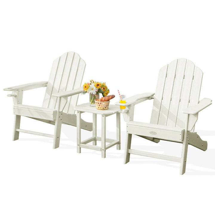 3PCS Patio Adirondack Chair and Side Table Set Weather Resistant w/ Cup Holder Image 6